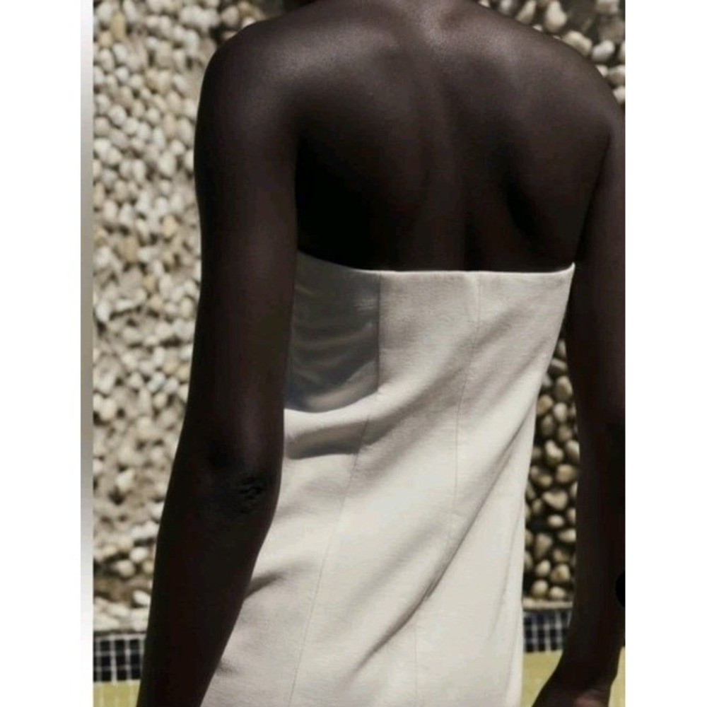 Zara Strapless Linen Blend Mini Dress With Flower Cream Size L EUC - Picture 9 of 9